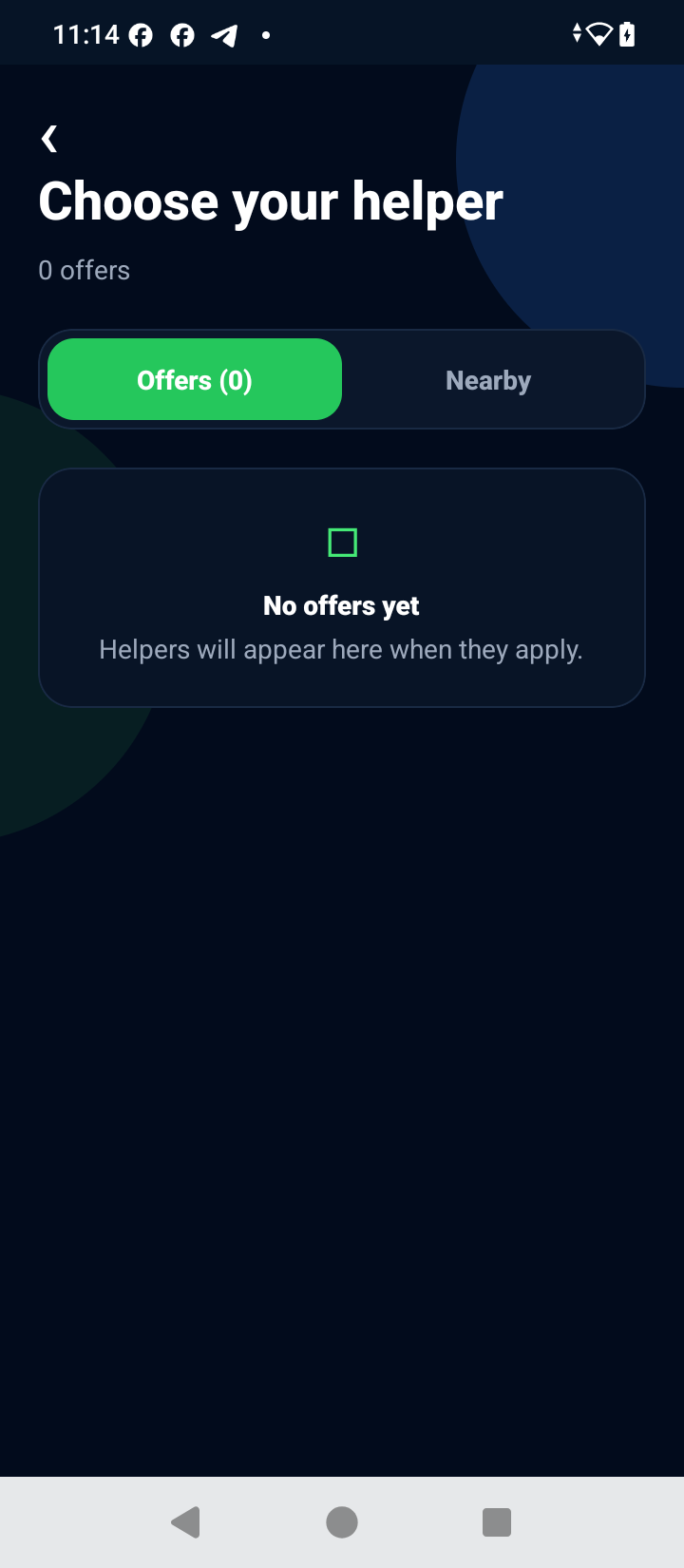 NEEDS app showing helper offers